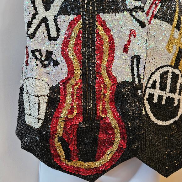 Vintage JC Music Themed Sequin Vest Size M Made In USA 001 Novelty Teacher - Picture 4 of 9